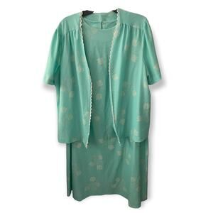 Vintage 1970s 100% polyester two piece dress and blazer EUC